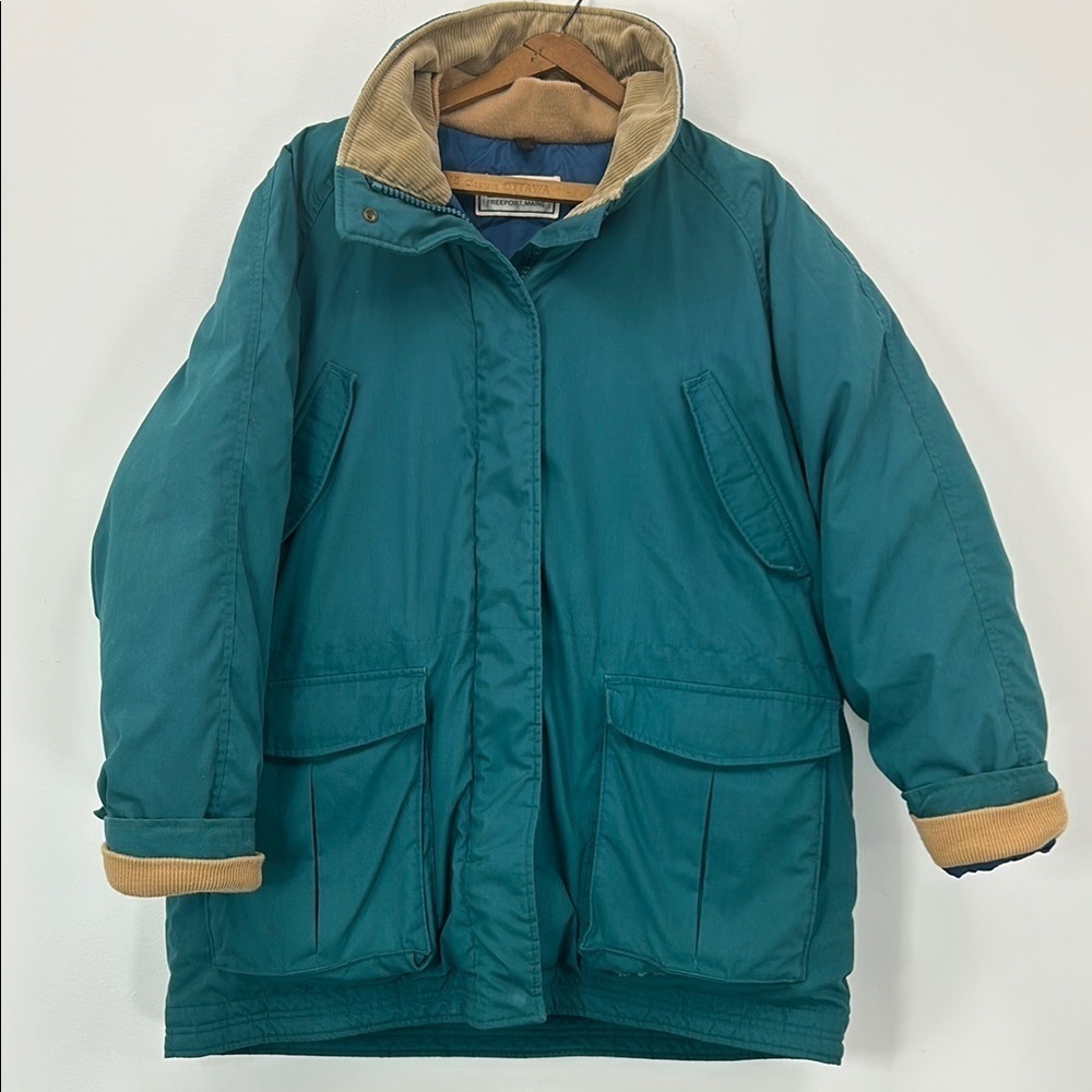 Vintage L.L. Bean Jacket Down Filled Winter Pockets Hood Outdoor Snow Coat Warm